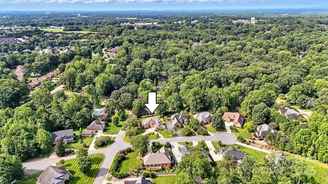 an aerial view of a houses with a lake