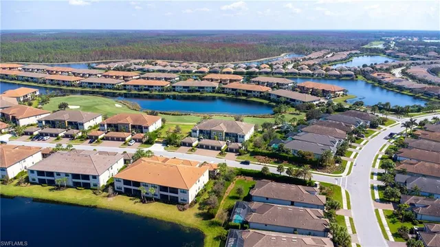 a view of a lake with a city
