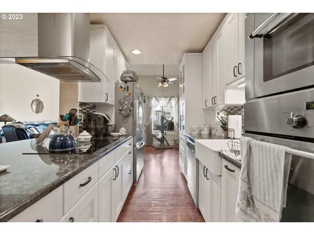 a kitchen with lots of counter top space