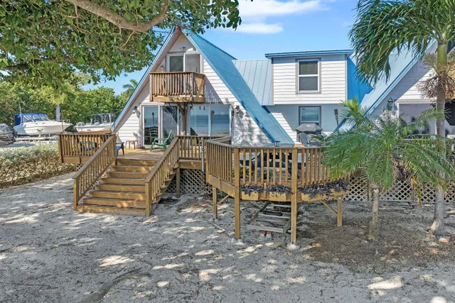 front view of a house with a deck