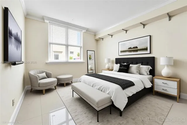 a bedroom with a bed and a couch