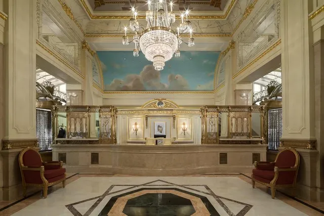 a view of a chandelier in a room