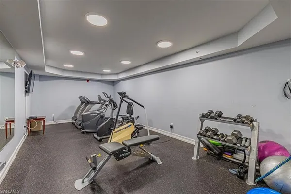 a view of a room with gym equipment