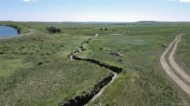 a view of a field with an ocean