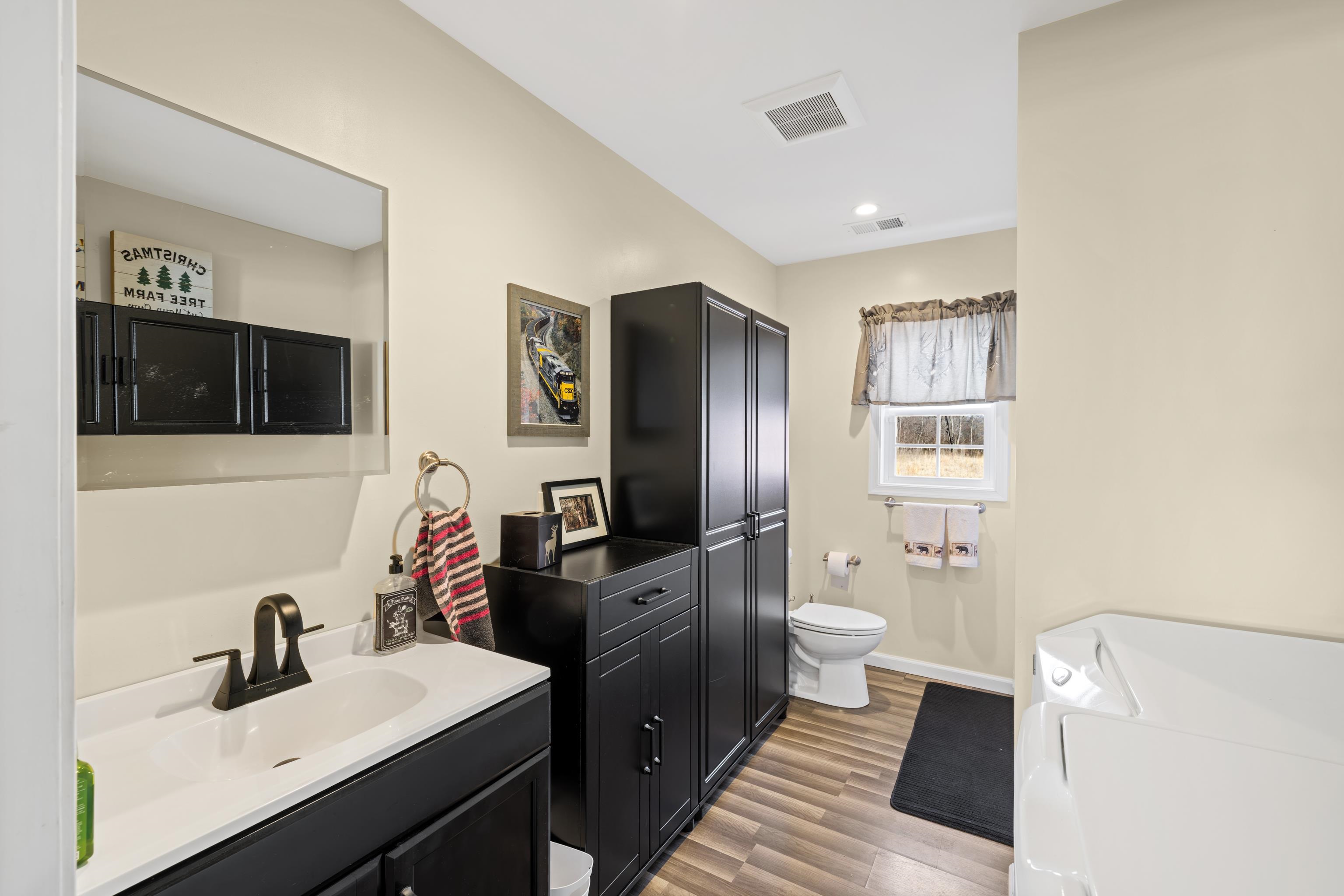 493 Railroad Avenue Goshen, VA 24439 - Photo 17 of 66 a bathroom with a toilet sink double vanity and mirror