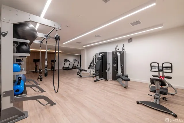a view of a room with gym equipment