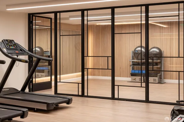 a room with gym equipment