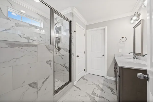a bathroom with a shower