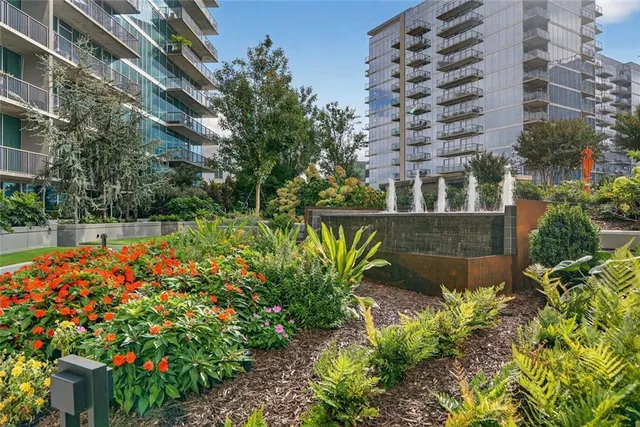 a view of a street with stores