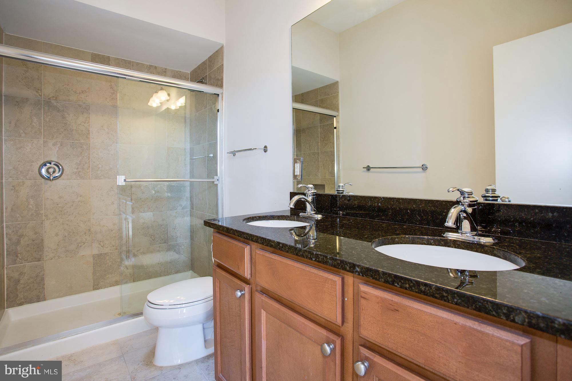 1912 4th Street Northeast, Unit 2 Washington, DC 20002 - Photo 16 of 23 a bathroom with a granite countertop sink a toilet a mirror and shower