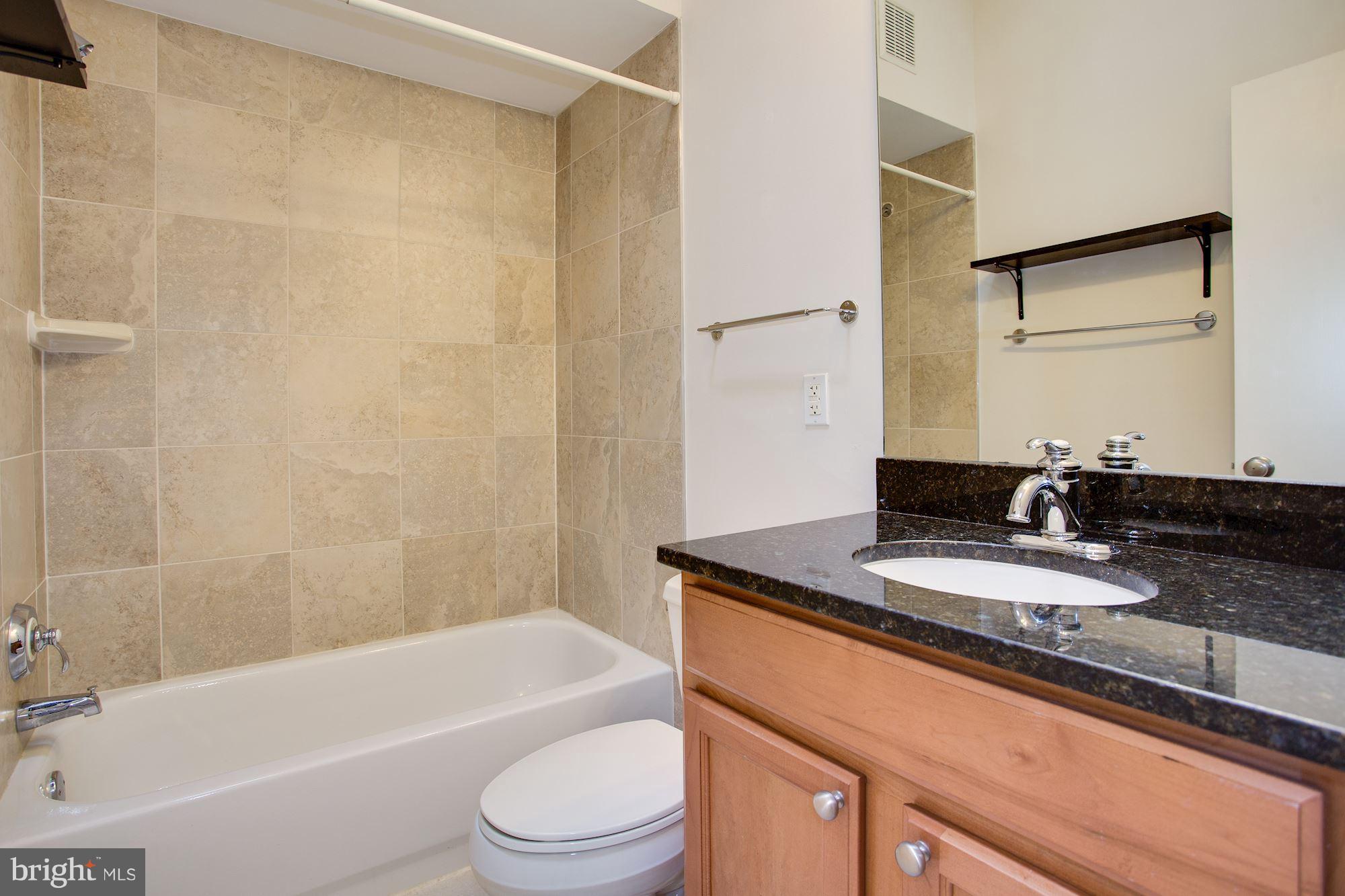 1912 4th Street Northeast, Unit 2 Washington, DC 20002 - Photo 19 of 23 a bathroom with a granite countertop sink toilet mirror and bathtub