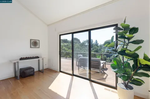 a view of balcony with seating space