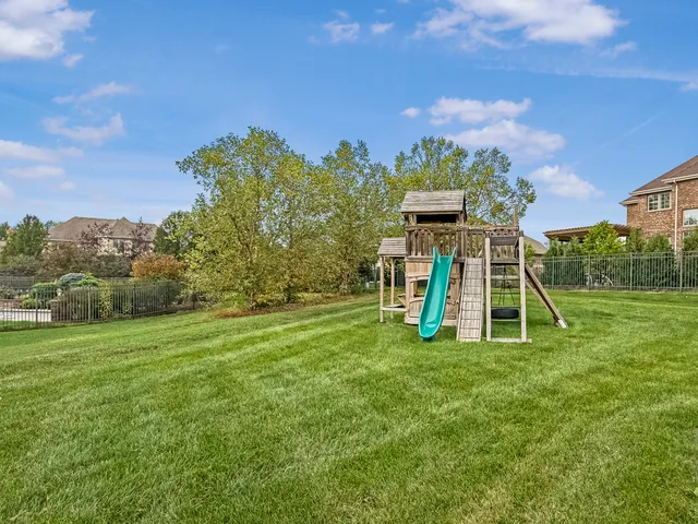 a view of a park with a slide