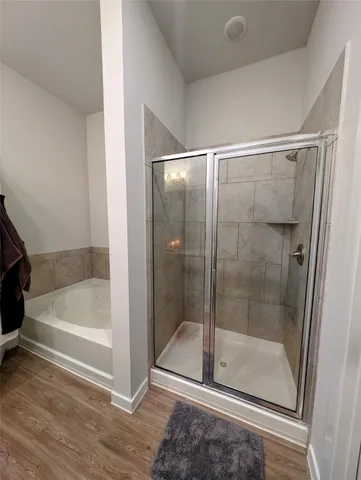a bathroom with a bath tub and a shower