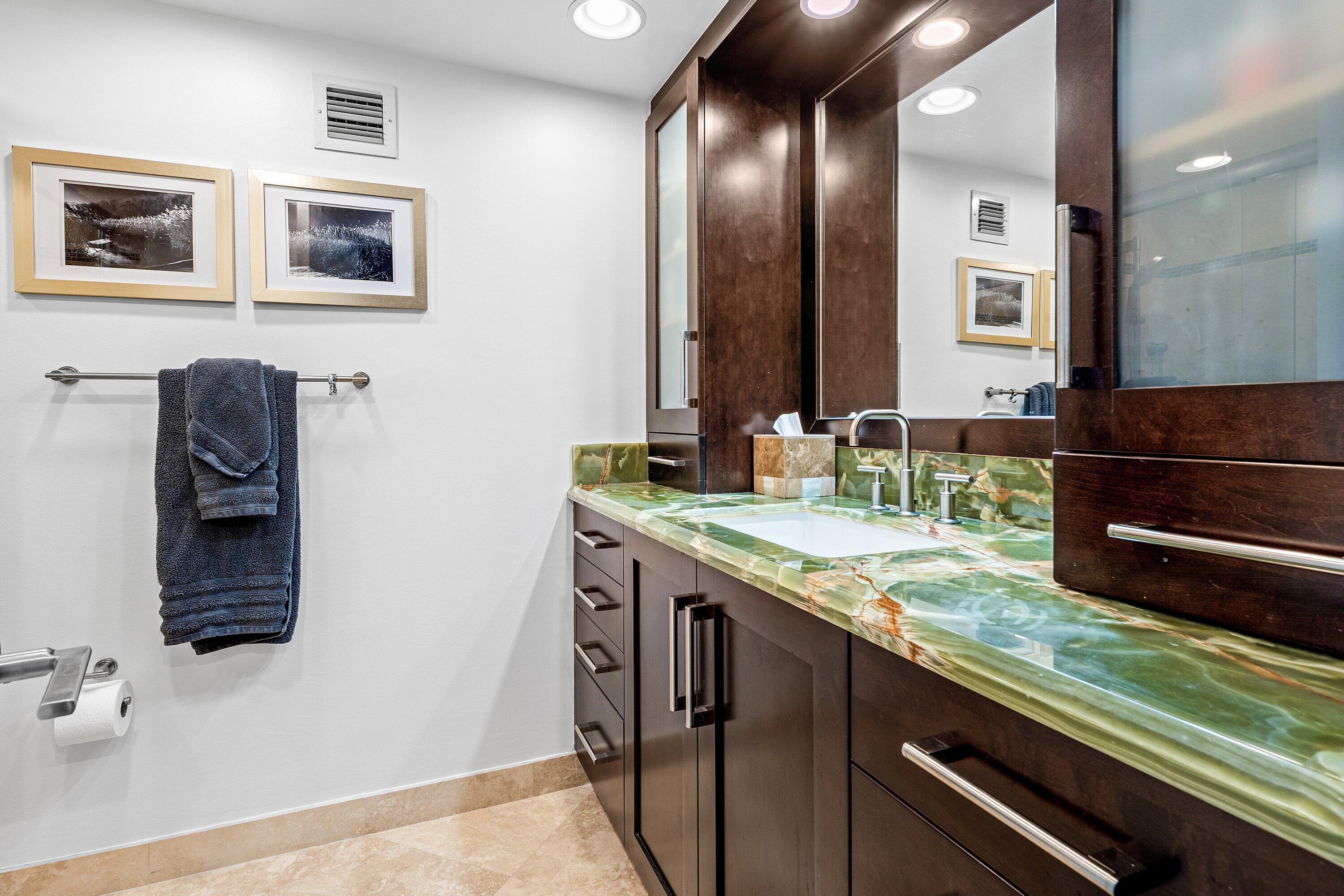 2800 South Ocean Boulevard, Unit LPHC Boca Raton, FL 33432 - Photo 20 of 39 a bathroom with a granite countertop sink and a mirror