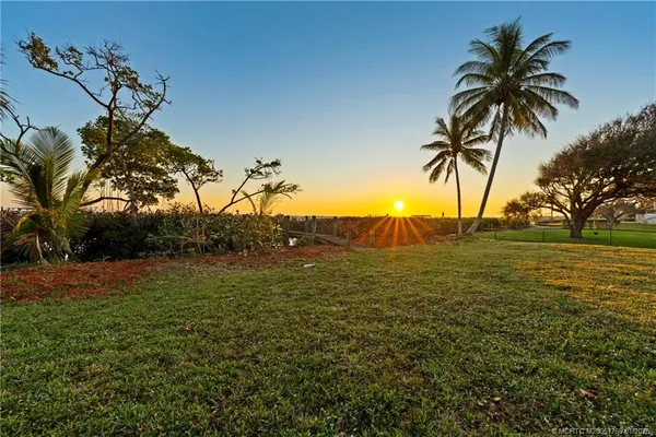 a view of outdoor space with trees all around