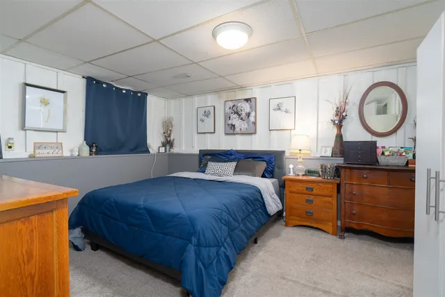 a bedroom with a bed and a dresser