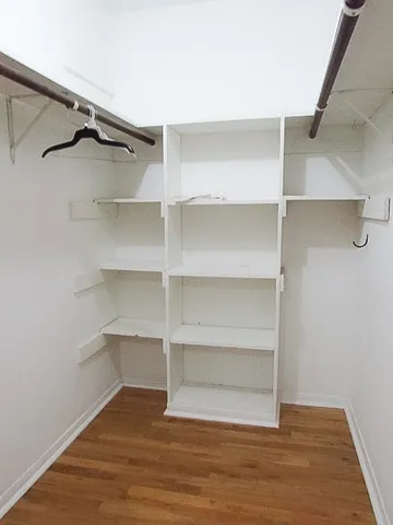 a view of walk in closet with empty racks