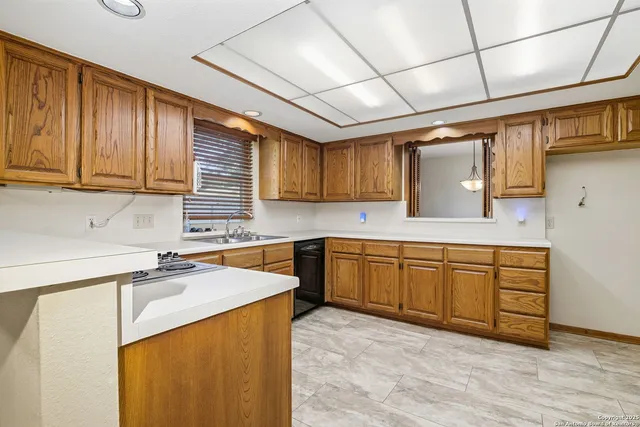 a kitchen with stainless steel appliances granite countertop wooden cabinets a sink and dishwasher a stove with wooden floor