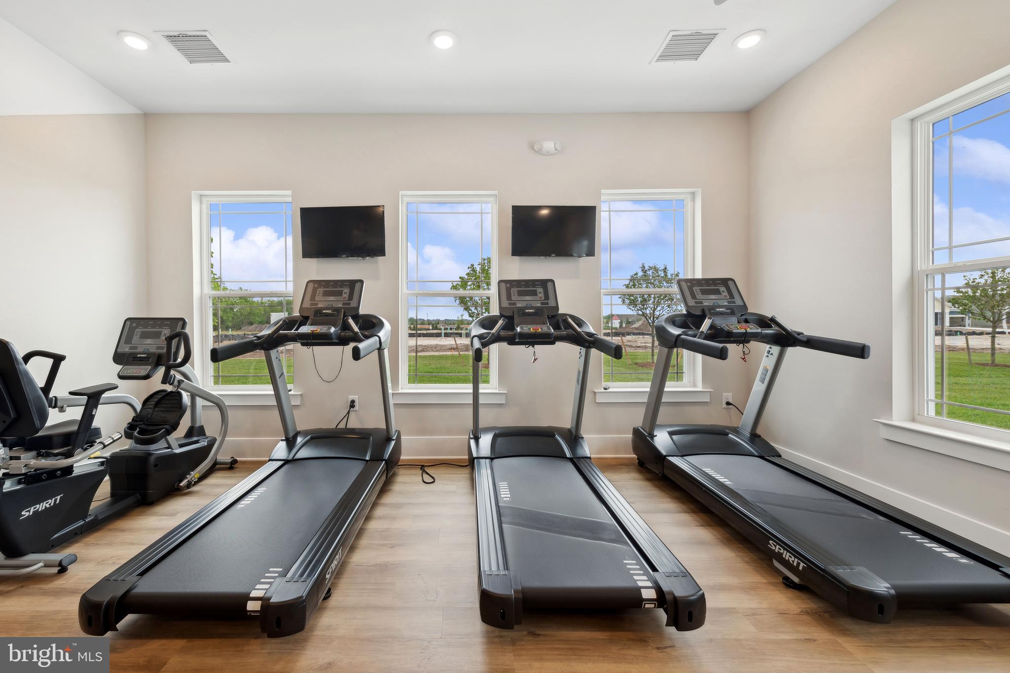 19711 Crows Nest Court Georgetown, DE 19947 - Photo 30 of 31 a living room with furniture gym equipment and a flat screen tv