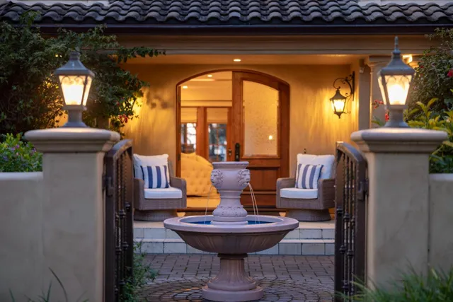a view of a porch with furniture