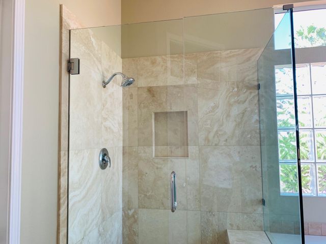 a view of a bathtub in a bathroom