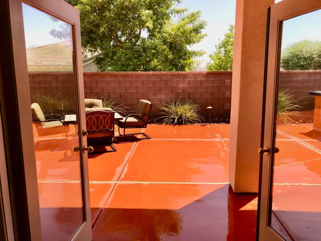 a view of an outdoor space with seating area