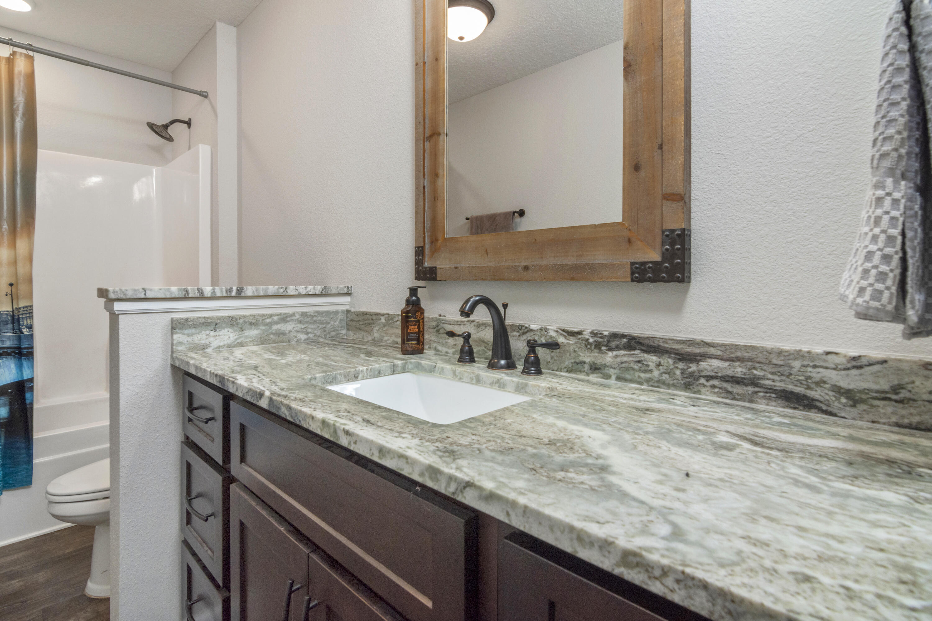 5822 Dairy Road Baker, FL 32531 - Photo 23 of 47 a bathroom with a granite countertop sink and a mirror