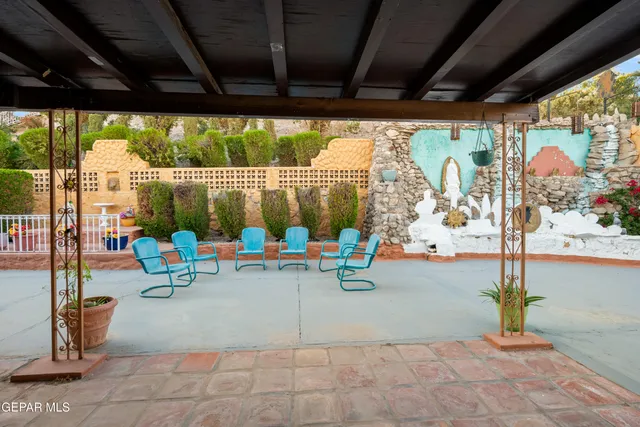 a view of garage and deck