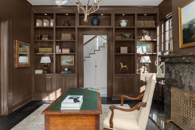 a kitchen with a stove and cabinets