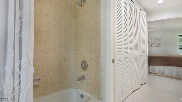 a bathroom with a bathtub