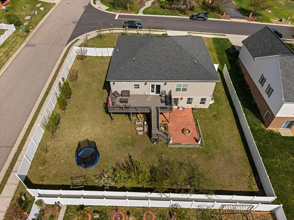 an aerial view of a swimming pool
