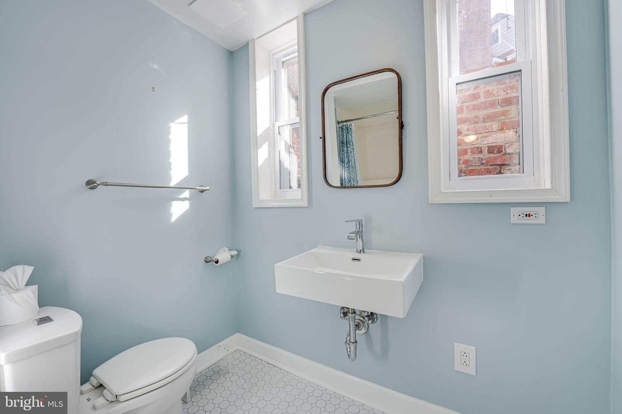 1304 Rittenhouse Street Northwest Washington, DC 20011 - Photo 43 of 50 a bathroom with a toilet a sink and a mirror
