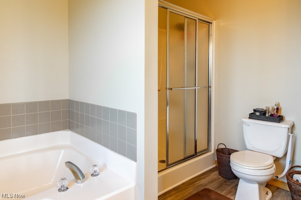 8383 Ickes Road Wooster, OH 44691 - Photo 21 of 32 Bathroom with separate shower and tub, hardwood floors, and toilet