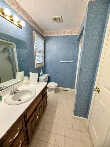 a bathroom with a sink a toilet and mirror