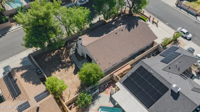 an aerial view of a backyard
