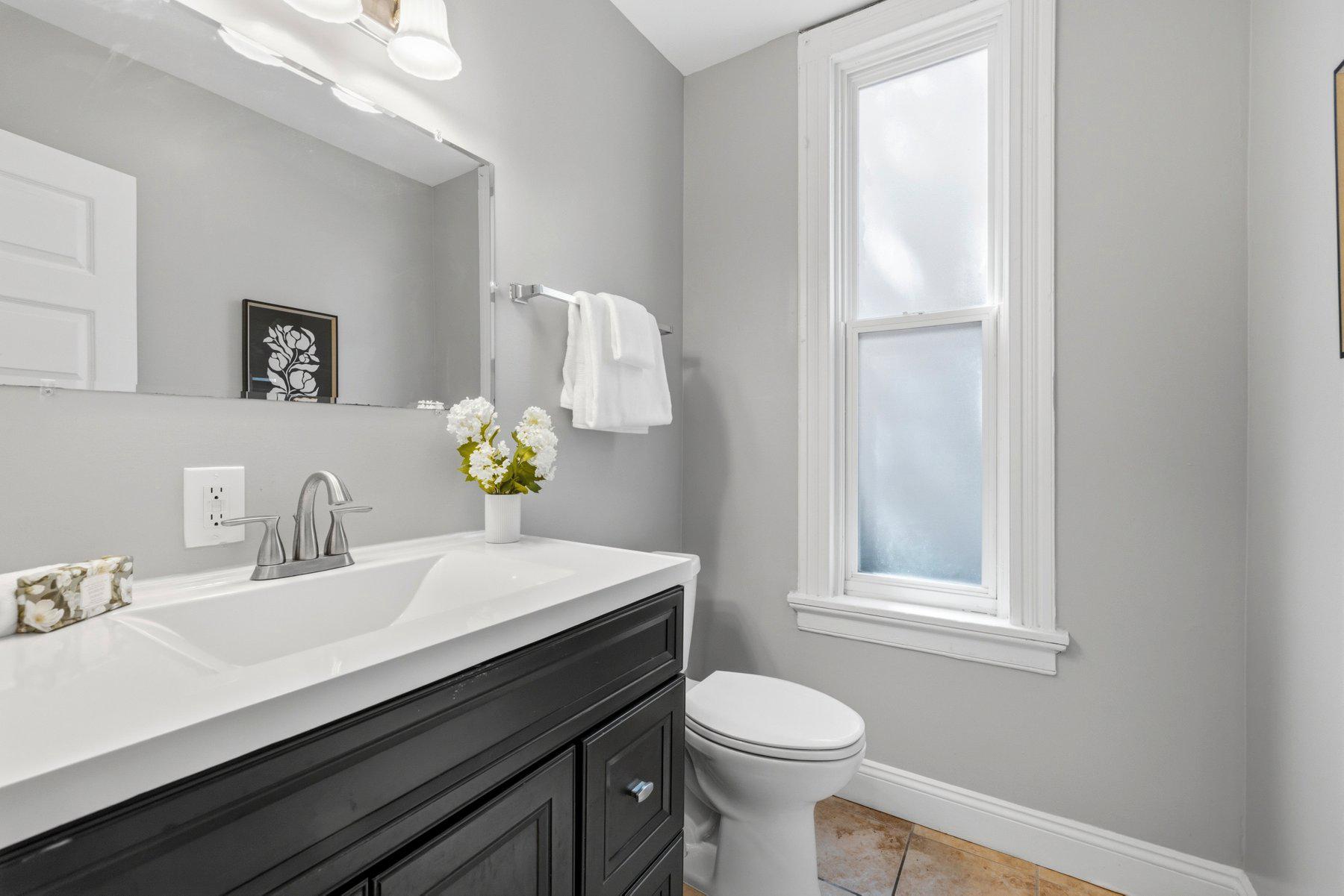 316 East 3rd Street Frederick, MD 21701 - Photo 12 of 41 Modern elegance in a serene first-floor bathroom.