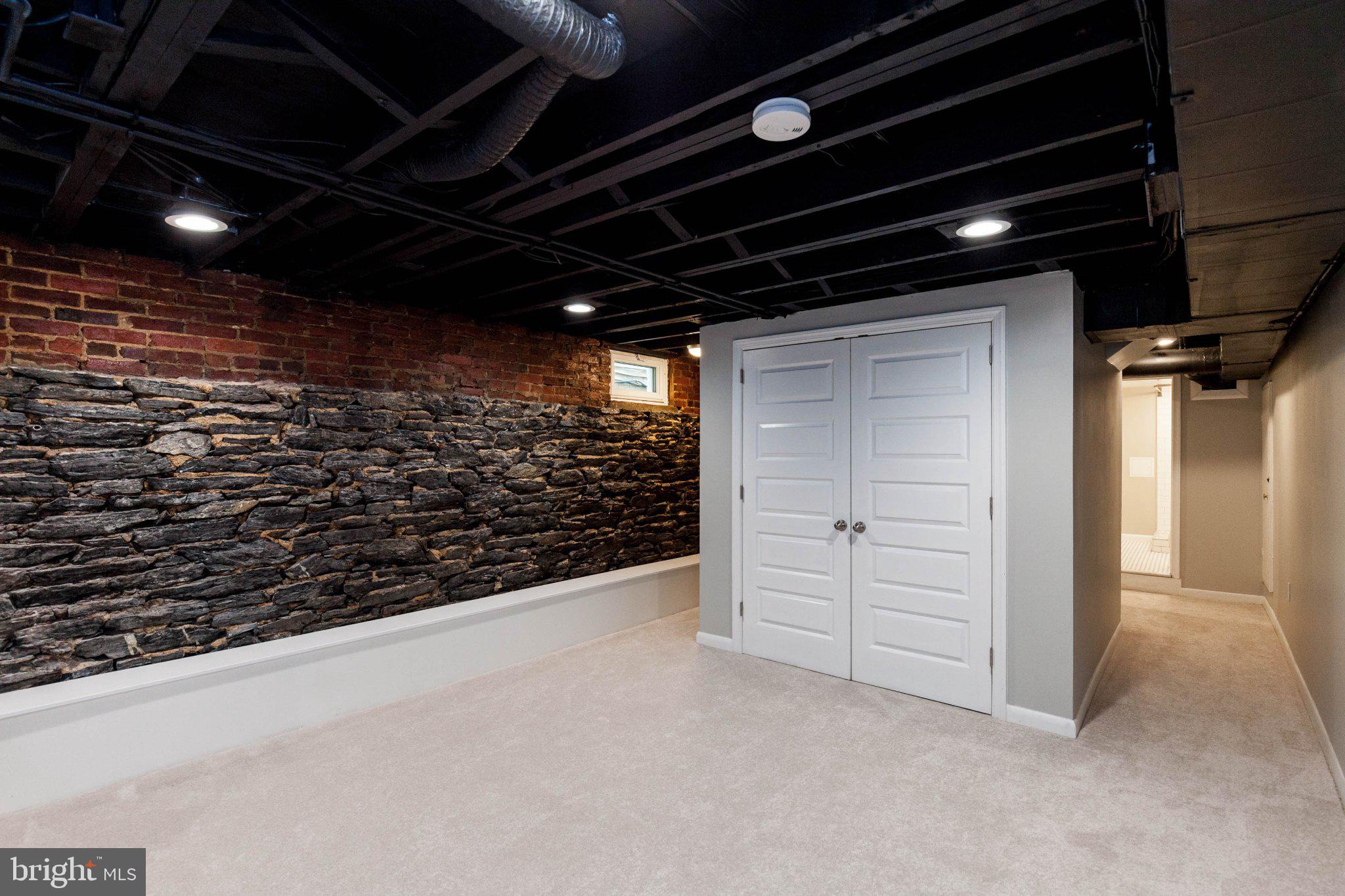 316 East 3rd Street Frederick, MD 21701 - Photo 28 of 41 Stylish basement with stone accent wall.