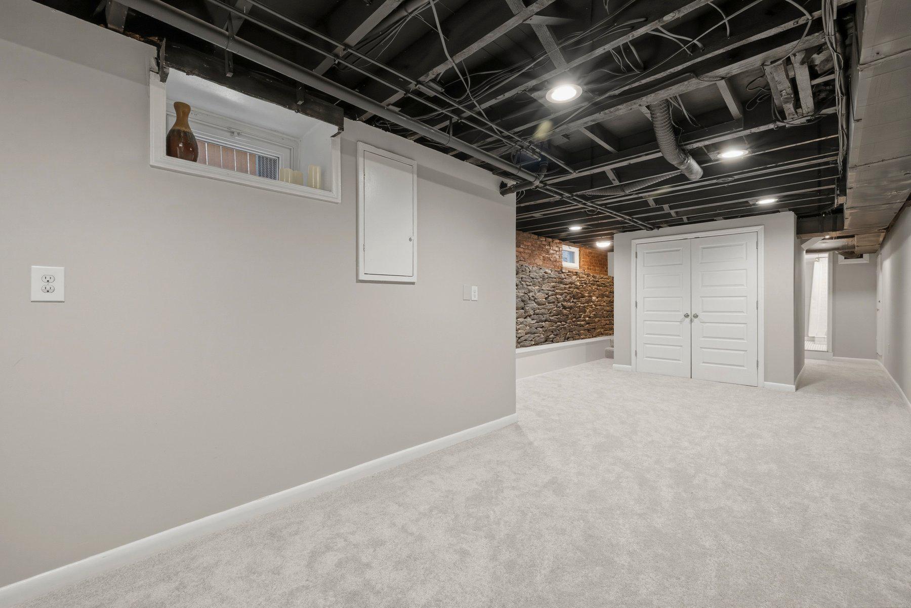 316 East 3rd Street Frederick, MD 21701 - Photo 31 of 41 Exposed brick and stone and stylish black ceiling.
