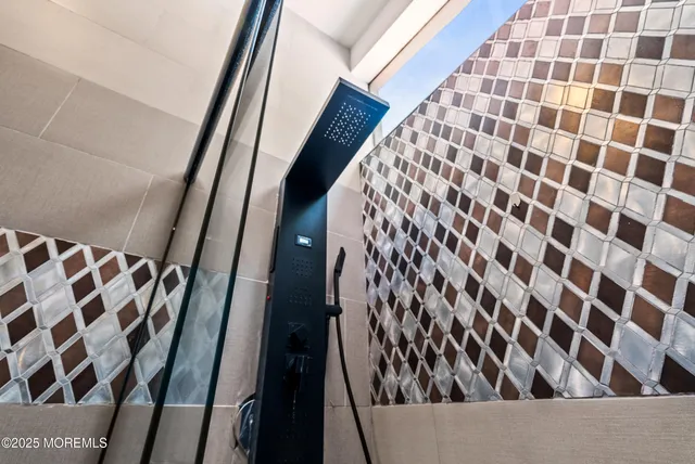 a view of a black and white door