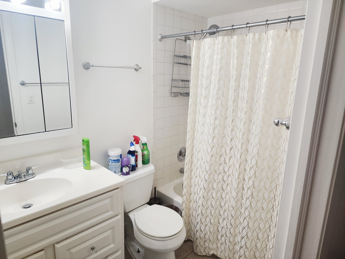 1026 Castilian Court, Unit 113 Glenview, IL 60025 - Photo 13 of 16 a bathroom with a sink a toilet and shower curtain