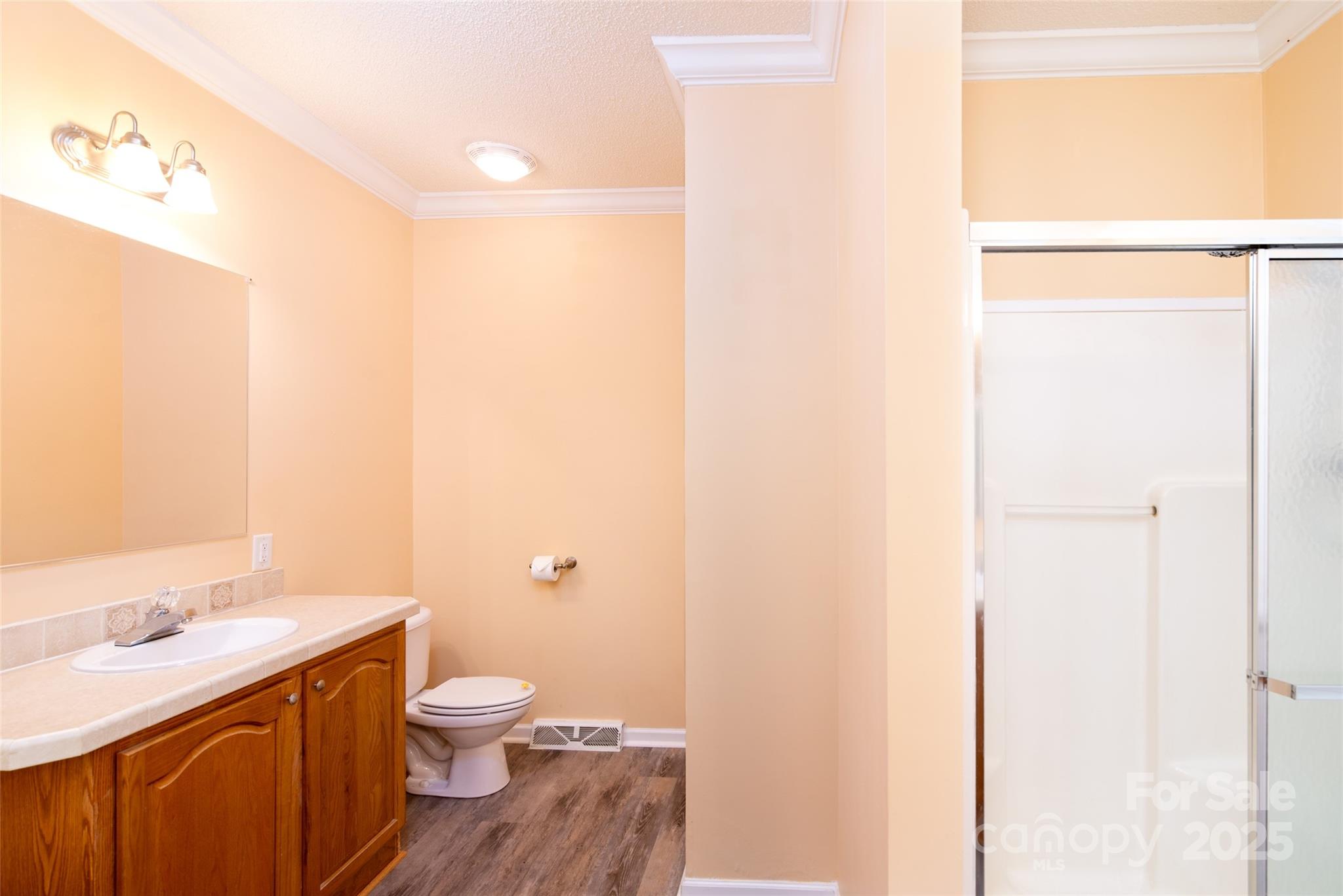407 Monteith Gap Road Cullowhee, NC 28723 - Photo 16 of 23 a bathroom with a granite countertop sink toilet and a mirror