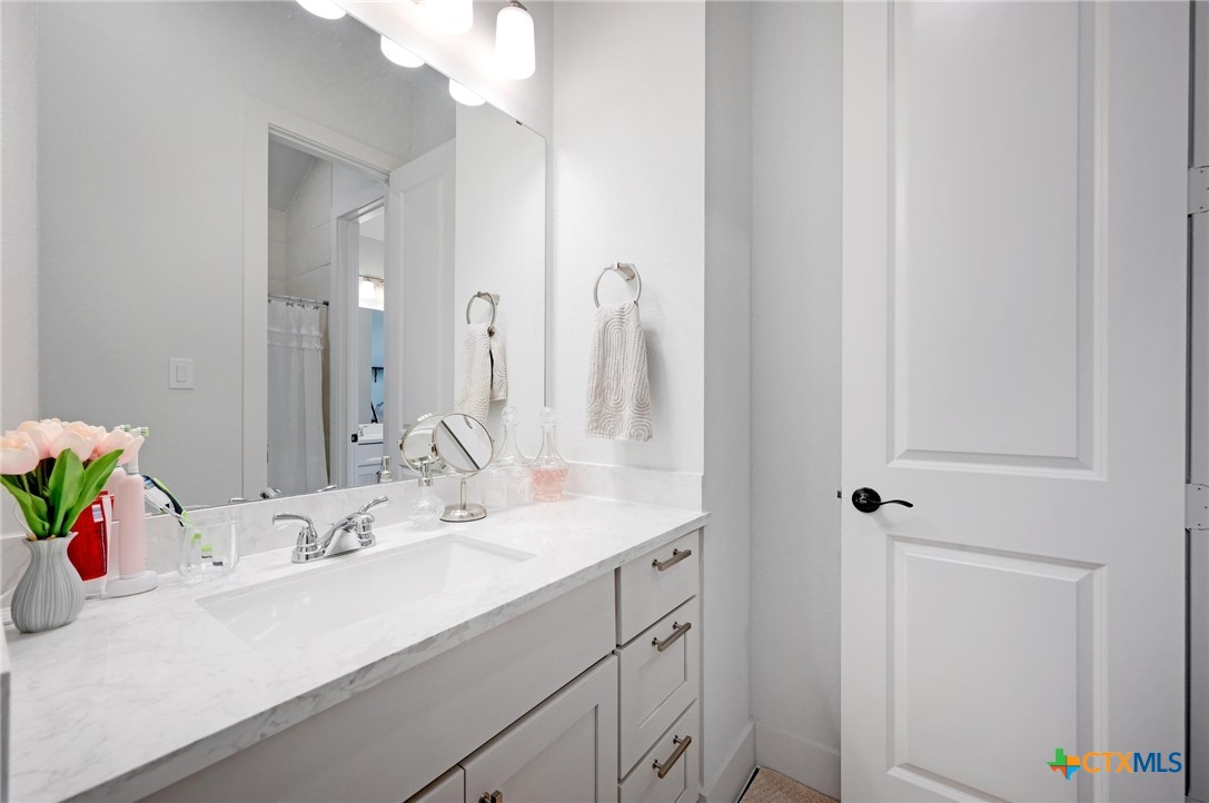 132 Lambs Ear Path San Marcos, TX 78666 - Photo 25 of 43 a bathroom with a sink vanity and a mirror
