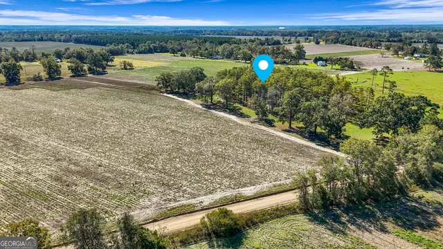 a view of a field with an ocean view