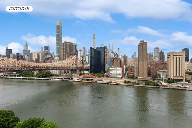a view of a city with water and tall buildings