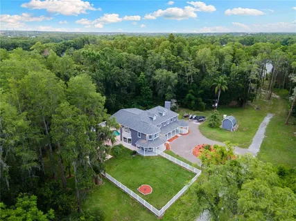 an aerial view of a house