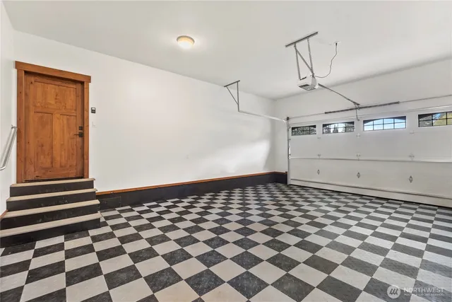a black and white checkered floor