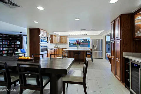 a room with a table and a wall