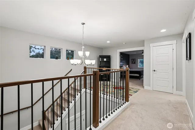 a view of a hallway with workspace