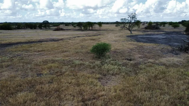 a view of a yard with wooden fence